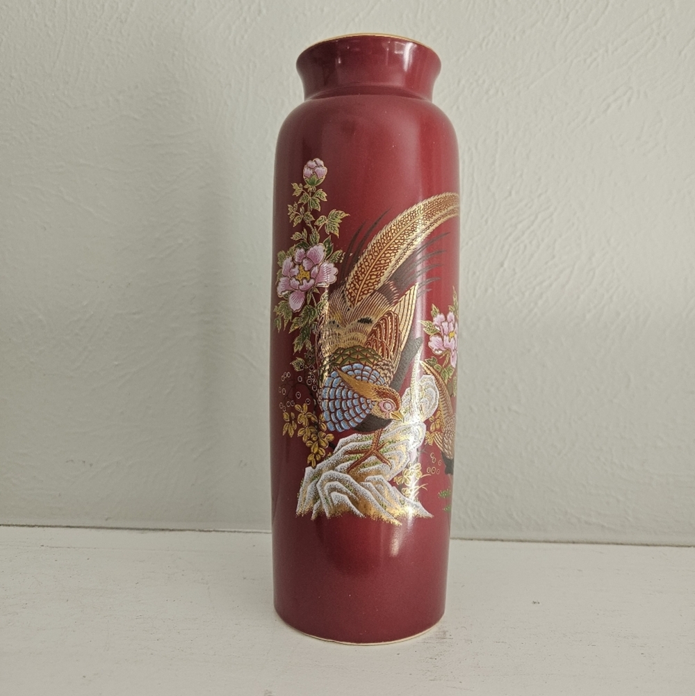 Vintage Japanese Kutani Satsuma Pheasant Vase